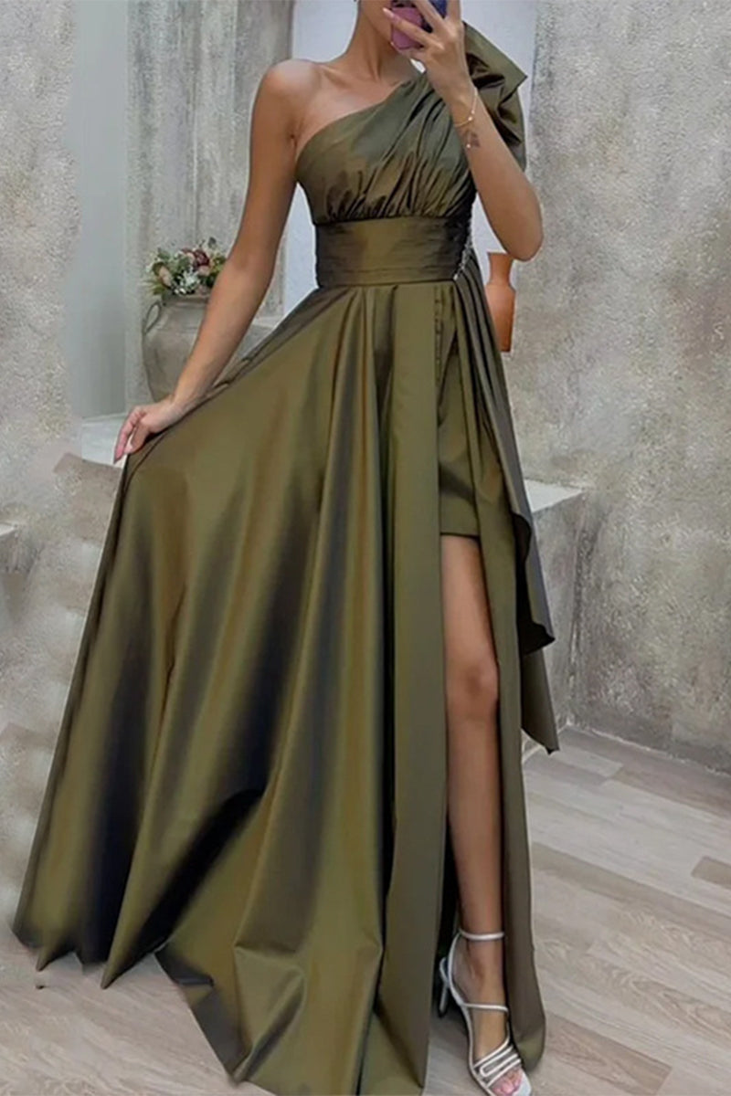 Elegant Formal Solid Slit Oblique Collar Evening Dress Dresses – Shellher
