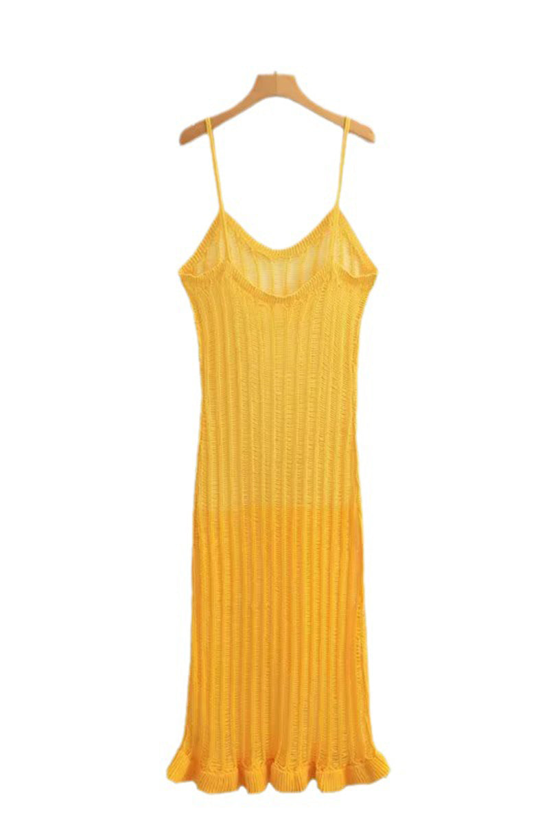 Sexy Vacation Solid Hollowed Out U Neck Sling Dresses