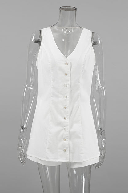 Casual Daily Solid Color Buttons V Neck Sleeveless Two Pieces
