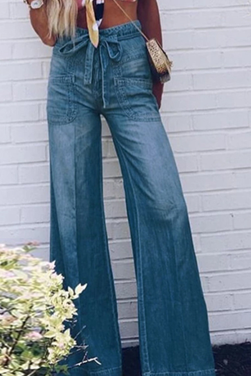 Casual Solid Frenulum Mid Waist Boot Cut Denim Jeans – Shellher