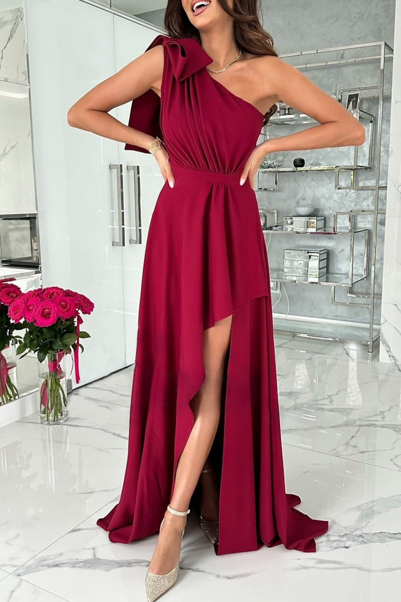Elegant Formal Solid Backless Oblique Collar Evening Dress Dresses ...