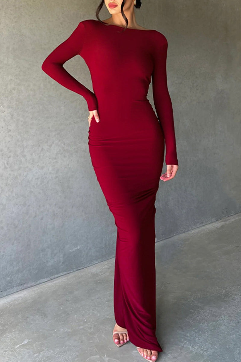 Sexy Solid Fold V Neck A Line Dresses – Shellher